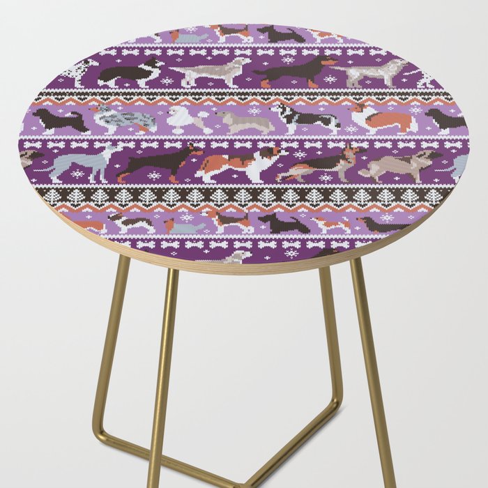 Fluffy and bright fair isle knitting doggie friends // seance purple and east side violet background brown orange white and grey dog breeds  Side Table Gallery Image 2