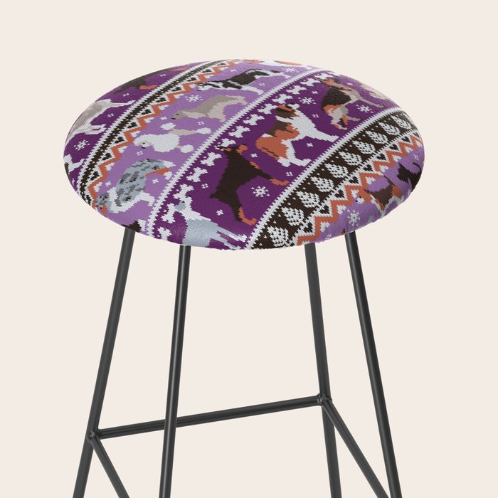 Fluffy and bright fair isle knitting doggie friends // seance purple and east side violet background brown orange white and grey dog breeds  Stool Gallery Image 2