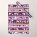 Fluffy and bright fair isle knitting doggie friends // seance purple and east side violet background brown orange white and grey dog breeds  Wrapping Paper Gallery Image 1