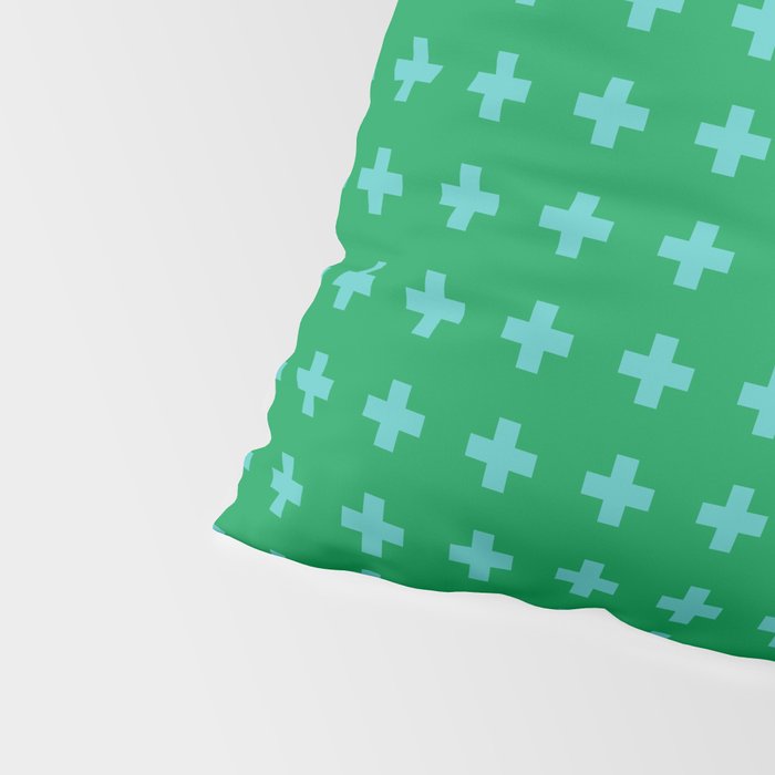 Swiss Cross Symbol in Blue & Green Pillow Sham Gallery Image 4