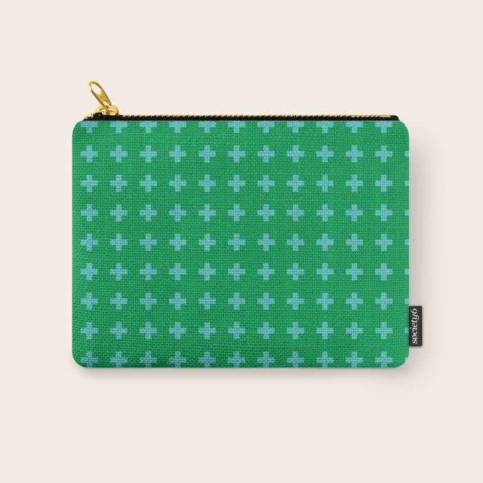 Swiss Cross Symbol in Blue & Green Carry All Pouch Gallery Image 1