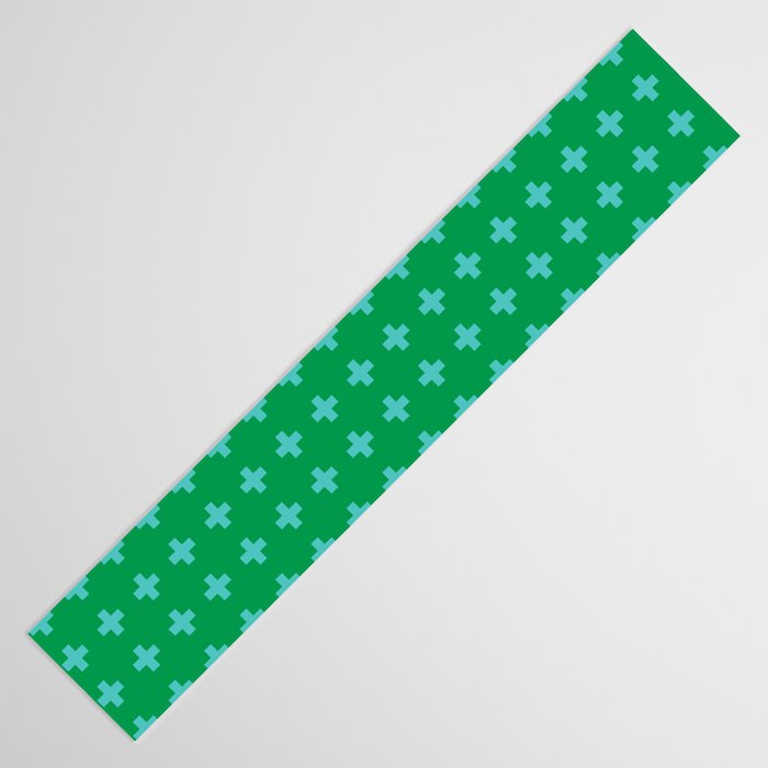 Swiss Cross Symbol in Blue & Green Table Runner Gallery Image 3