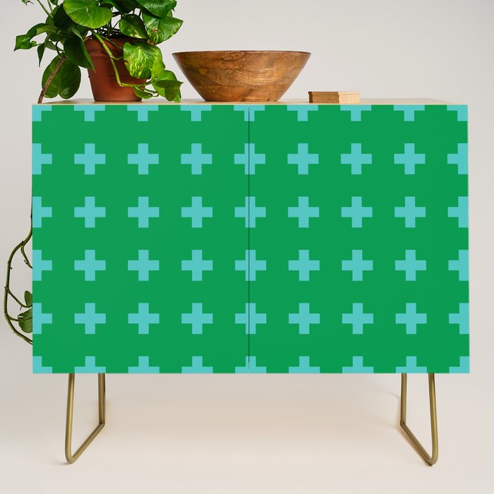 Swiss Cross Symbol in Blue & Green Credenza Gallery Image 1