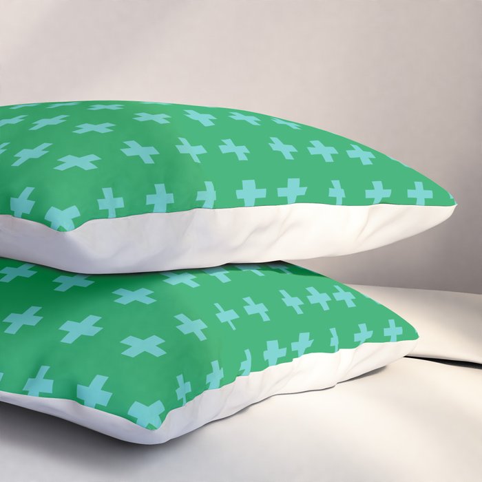 Swiss Cross Symbol in Blue & Green Pillow Sham Gallery Image 3