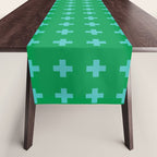 Swiss Cross Symbol in Blue & Green Table Runner Gallery Image 1