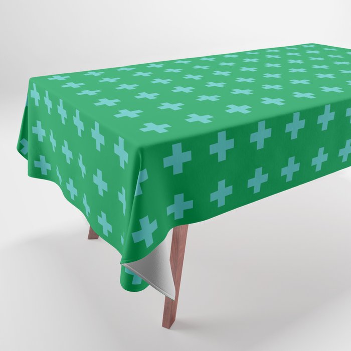 Swiss Cross Symbol in Blue & Green Tablecloth Gallery Image 1