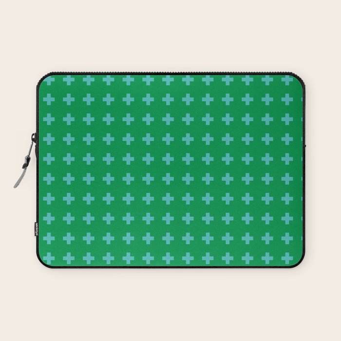 Swiss Cross Symbol in Blue & Green Laptop Sleeve Gallery Image 1
