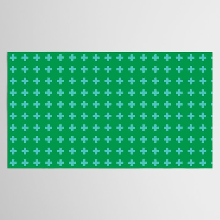 Swiss Cross Symbol in Blue & Green Tablecloth Gallery Image 2