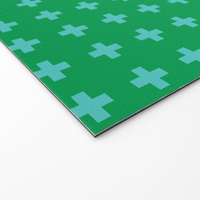 Swiss Cross Symbol in Blue & Green Welcome Mat Gallery Image 2