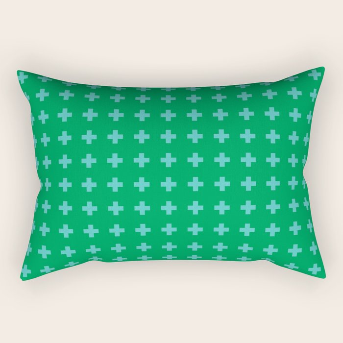 Swiss Cross Symbol in Blue & Green Rectangular Pillow Gallery Image 2