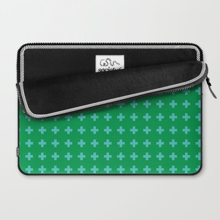 Swiss Cross Symbol in Blue & Green Laptop Sleeve Gallery Image 2