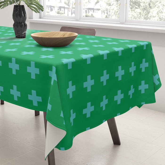 Swiss Cross Symbol in Blue & Green Tablecloth Gallery Image 3