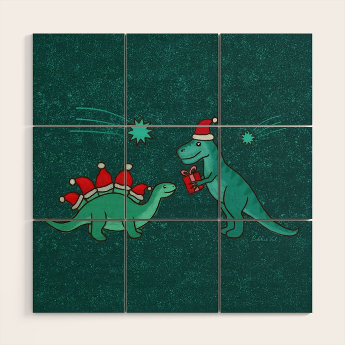 Cute Christmas Dinosaurs Dinos Dinosaur Wood Wall Art Gallery Image 1