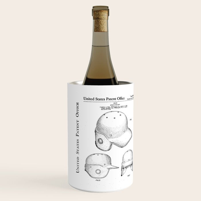 Baseball Helmet Patent - Baseball Player Art - Black Chalkboard Wine Chiller Gallery Image 2