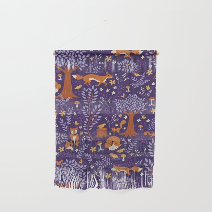 Foxes Playing in a Purple Forest Wall Hanging Gallery Image 1