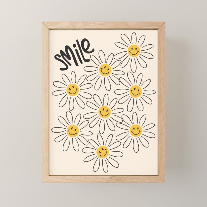 Smiley face 70s Daisy  Mini Art Print Gallery Image 1