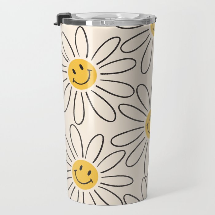 Smiley face 70s Daisy  Travel Mug Gallery Image 3