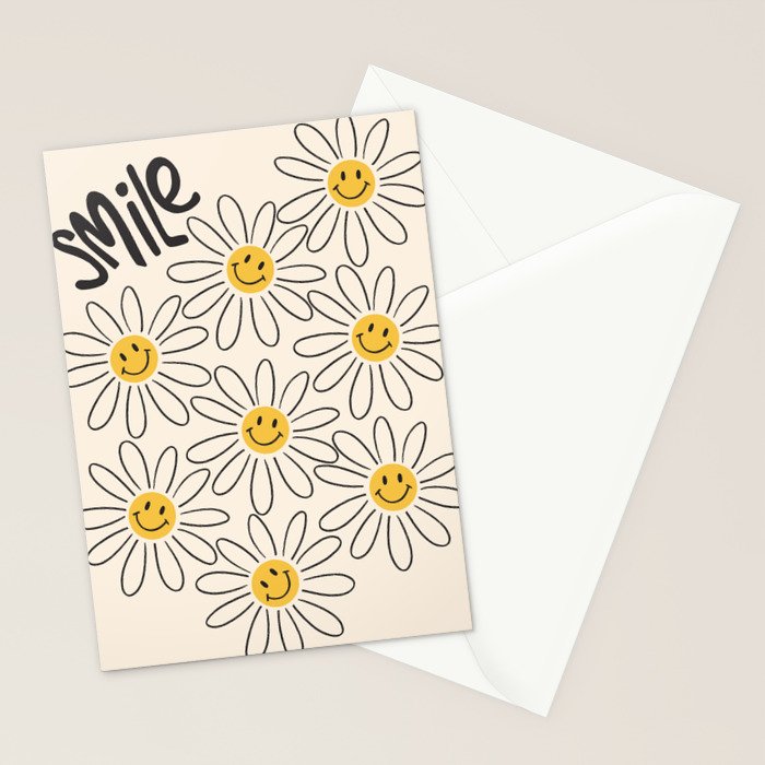 Smiley face 70s Daisy  Stationery Card Gallery Image 2