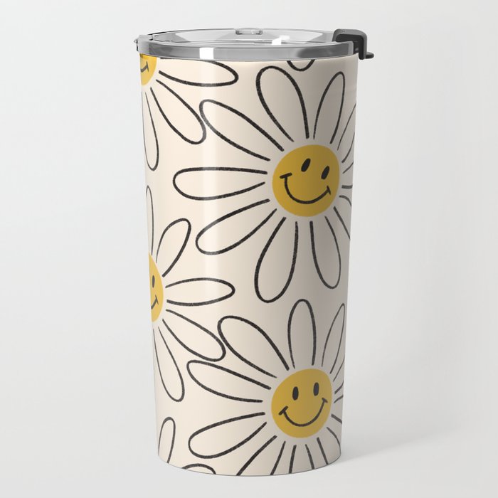 Smiley face 70s Daisy  Travel Mug Gallery Image 2