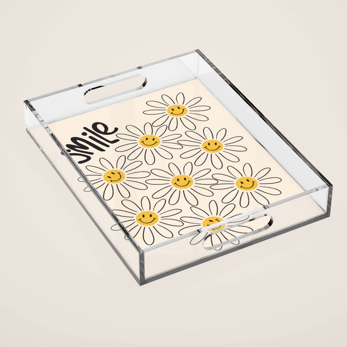 Smiley face 70s Daisy  Acrylic Tray Gallery Image 1