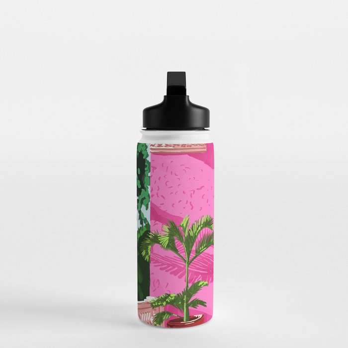 Pink Building Architecture | Pop Art Travel House Painting | Modern Bohemian Décor Spain Palace Water Bottle Gallery Image 3