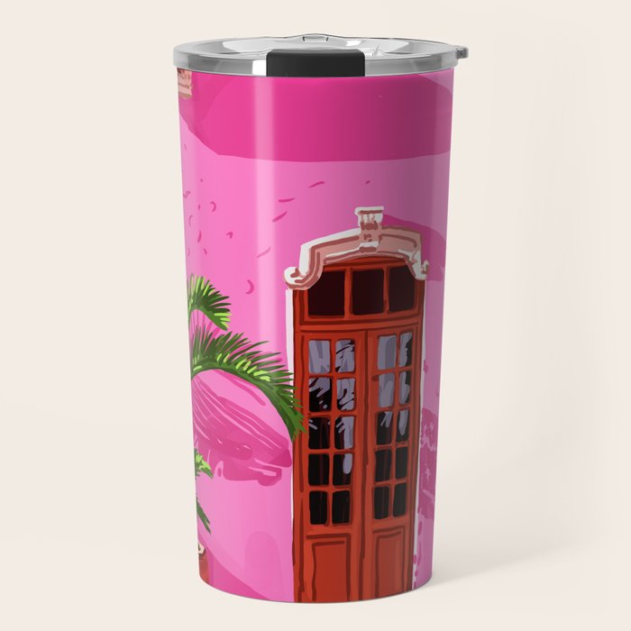 Pink Building Architecture | Pop Art Travel House Painting | Modern Bohemian Décor Spain Palace Travel Mug Gallery Image 1