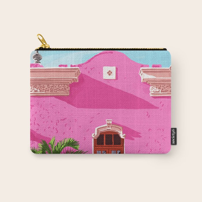 Pink Building Architecture | Pop Art Travel House Painting | Modern Bohemian Décor Spain Palace Carry All Pouch Gallery Image 1