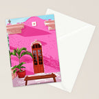 Pink Building Architecture | Pop Art Travel House Painting | Modern Bohemian Décor Spain Palace Stationery Card Gallery Image 2