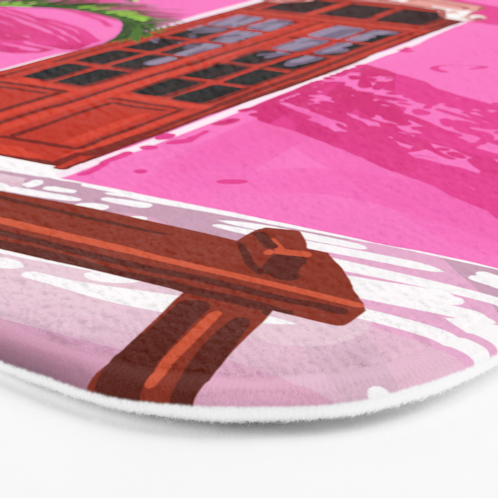 Pink Building Architecture | Pop Art Travel House Painting | Modern Bohemian Décor Spain Palace Bath Mat Gallery Image 3