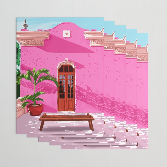 Pink Building Architecture | Pop Art Travel House Painting | Modern Bohemian Décor Spain Palace Wrapping Paper Gallery Image 3