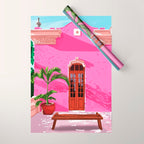 Pink Building Architecture | Pop Art Travel House Painting | Modern Bohemian Décor Spain Palace Wrapping Paper Gallery Image 1