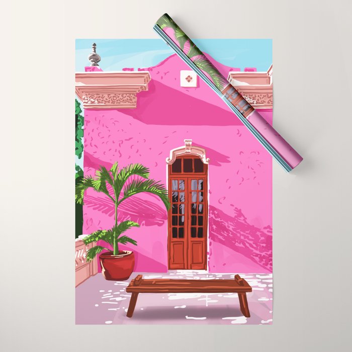 Pink Building Architecture | Pop Art Travel House Painting | Modern Bohemian Décor Spain Palace Wrapping Paper Gallery Image 1