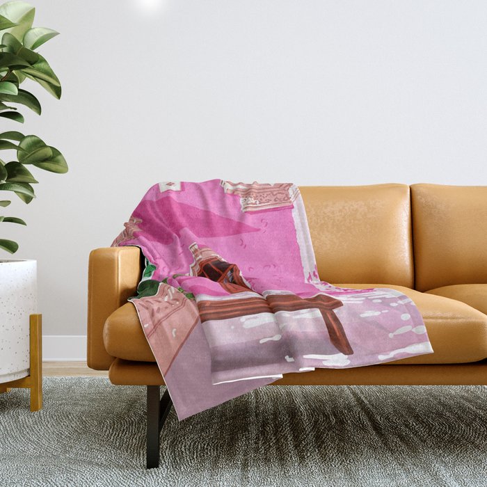 Pink Building Architecture | Pop Art Travel House Painting | Modern Bohemian Décor Spain Palace Throw Blanket Gallery Image 1