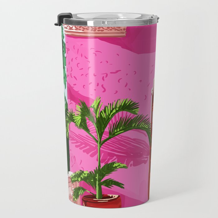 Pink Building Architecture | Pop Art Travel House Painting | Modern Bohemian Décor Spain Palace Travel Mug Gallery Image 3