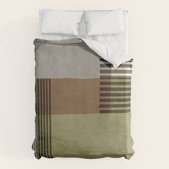 Olive Green Brown Gray Black Bold Lines Artwork Duvet Cover Gallery Image 6