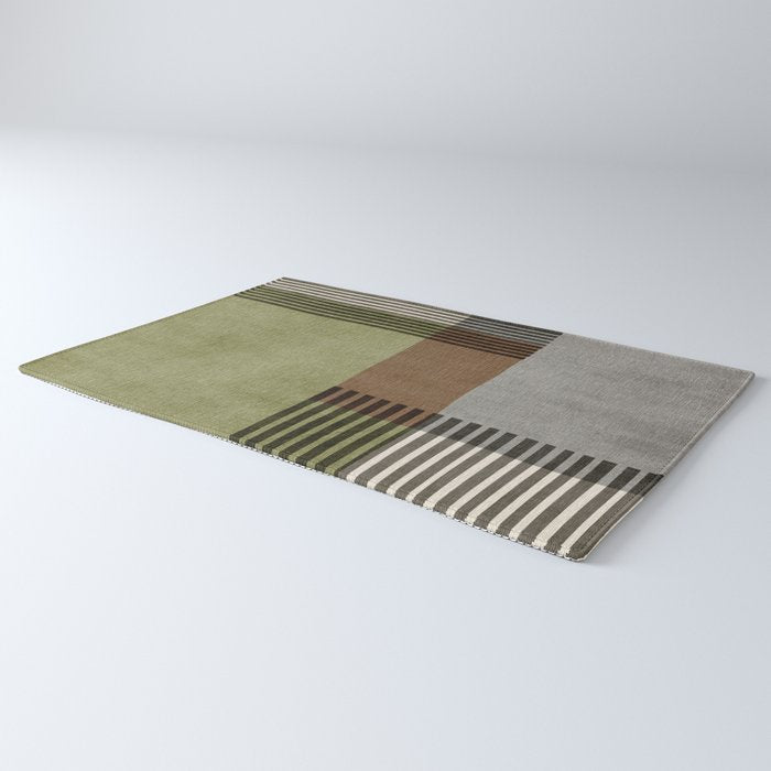 Olive Green Brown Gray Black Bold Lines Artwork Rug Gallery Image 3