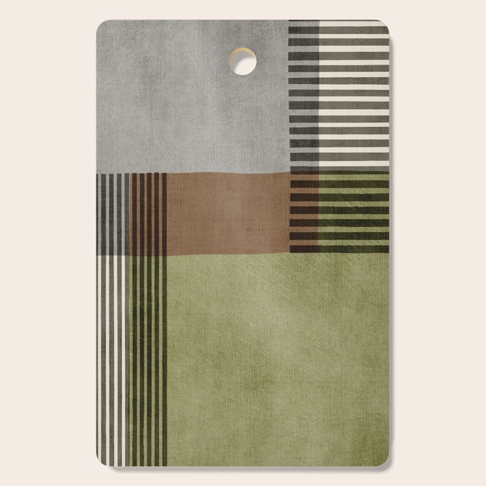 Olive Green Brown Gray Black Bold Lines Artwork Cutting Board Gallery Image 1