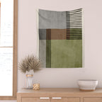 Olive Green Brown Gray Black Bold Lines Artwork Wall Tapestry Gallery Image 2