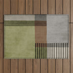 Olive Green Brown Gray Black Bold Lines Artwork Outdoor Rug Gallery Image 1