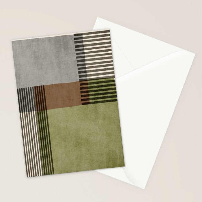Olive Green Brown Gray Black Bold Lines Artwork Stationery Card Gallery Image 2