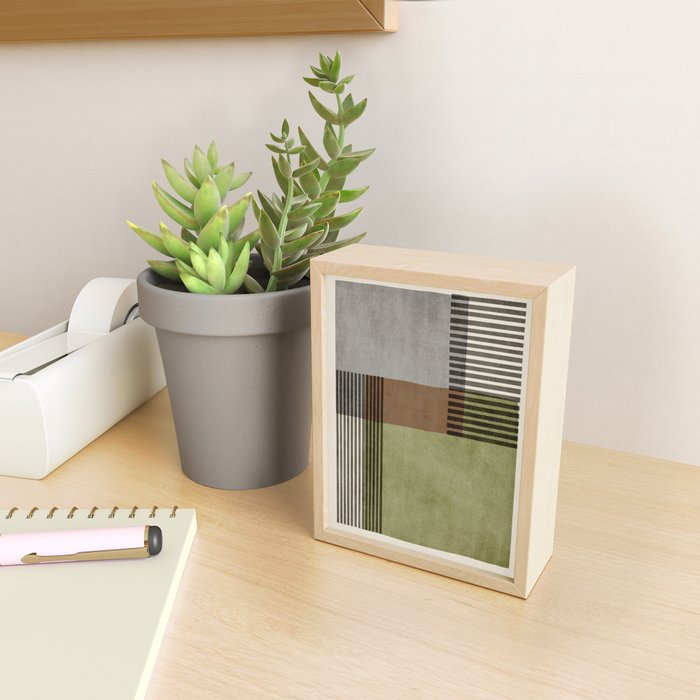 Olive Green Brown Gray Black Bold Lines Artwork Mini Art Print Gallery Image 2