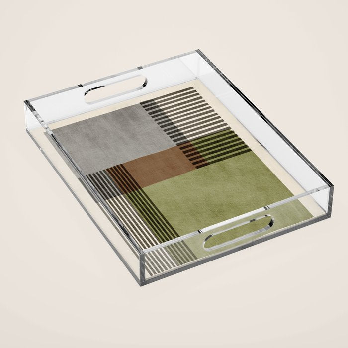 Olive Green Brown Gray Black Bold Lines Artwork Acrylic Tray Gallery Image 1