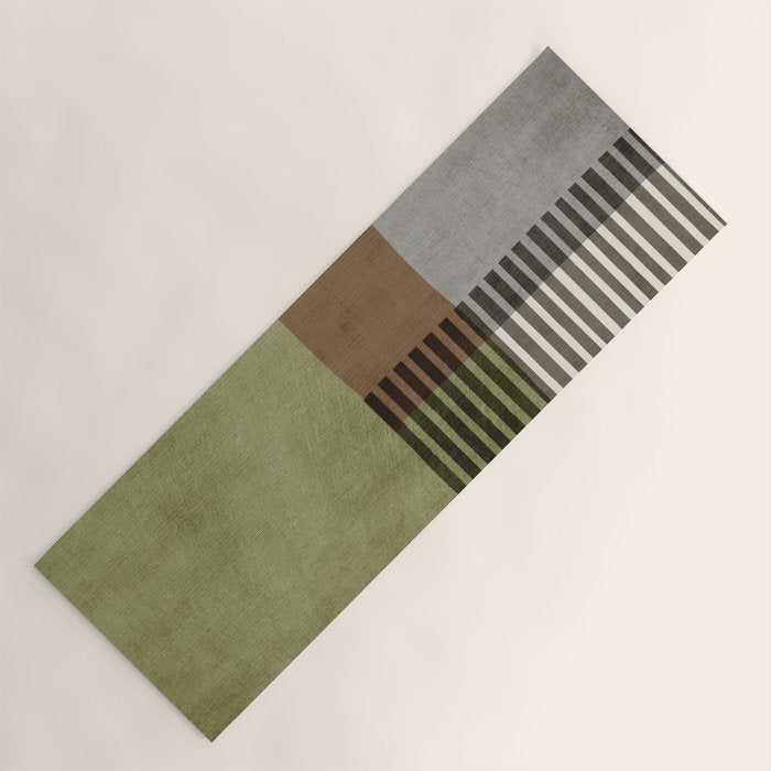 Olive Green Brown Gray Black Bold Lines Artwork Yoga Mat Gallery Image 1