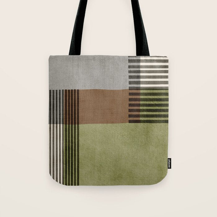 Olive Green Brown Gray Black Bold Lines Artwork Tote Bag Gallery Image 1
