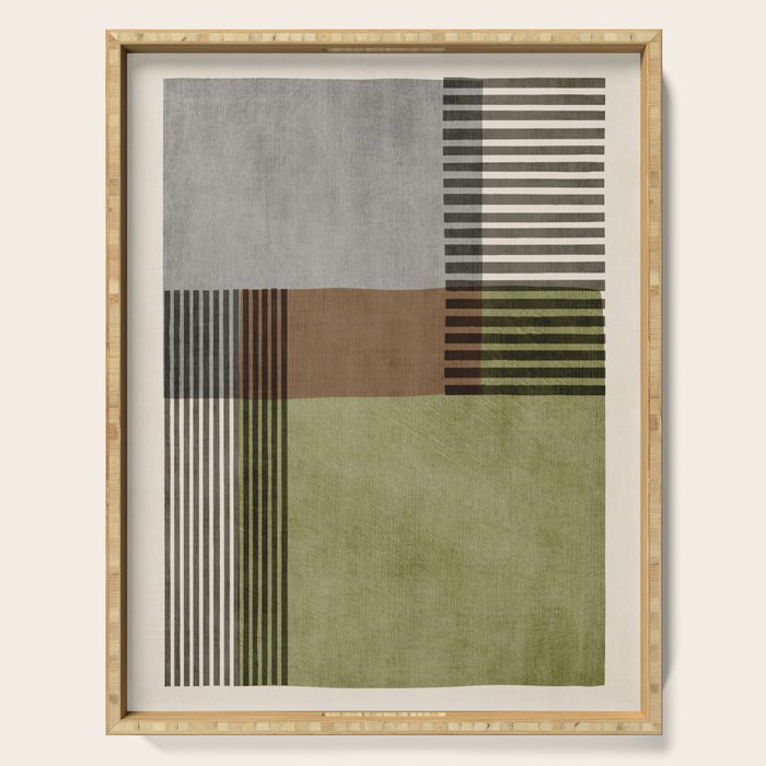 Olive Green Brown Gray Black Bold Lines Artwork Serving Tray Gallery Image 1