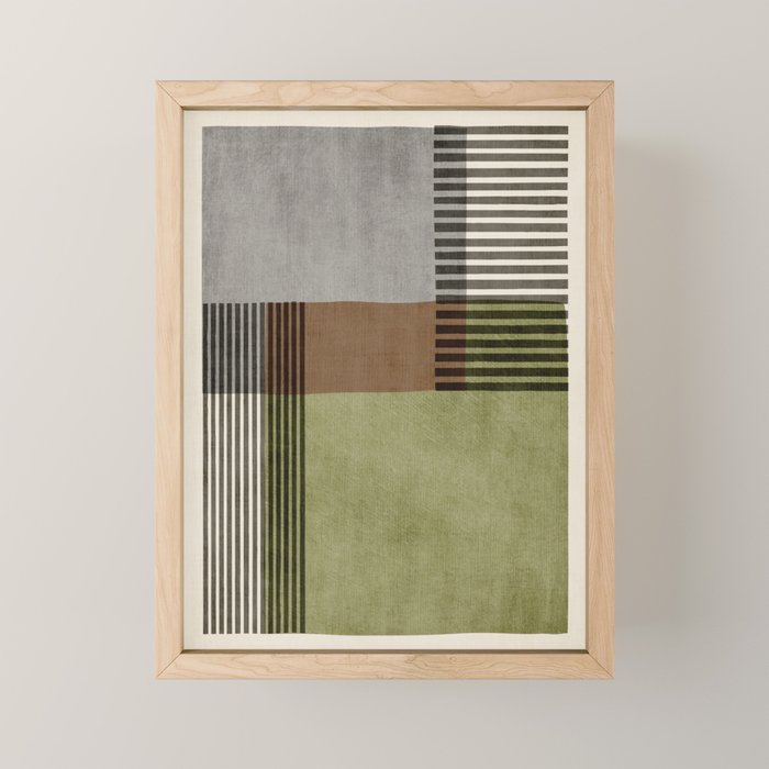 Olive Green Brown Gray Black Bold Lines Artwork Mini Art Print Gallery Image 1