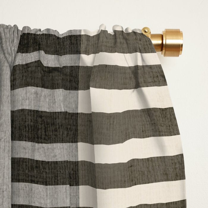 Olive Green Brown Gray Black Bold Lines Artwork Window Curtain Gallery Image 2