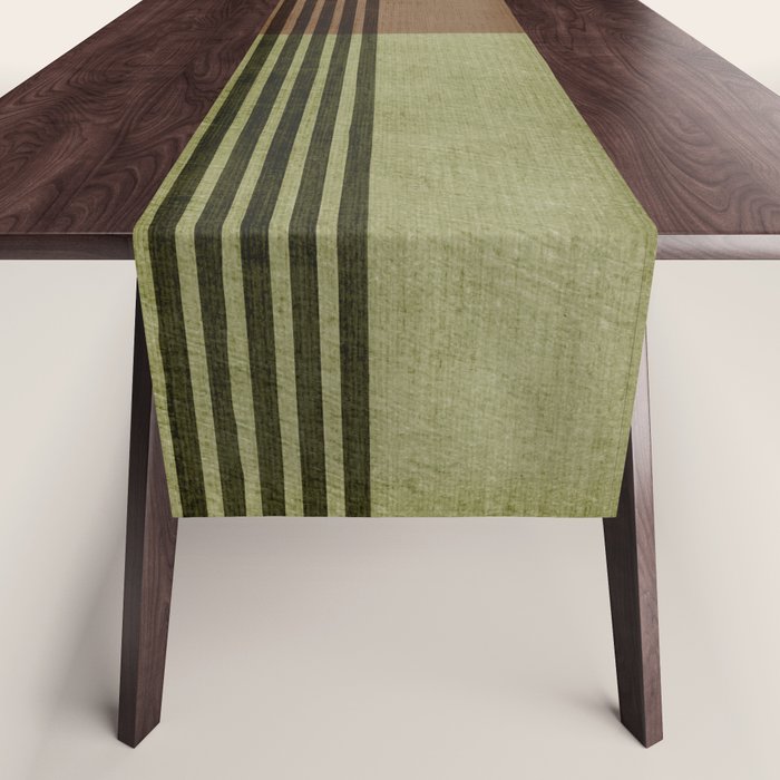 Olive Green Brown Gray Black Bold Lines Artwork Table Runner Gallery Image 1