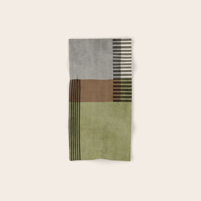 Olive Green Brown Gray Black Bold Lines Artwork Bath Towel Gallery Image 1