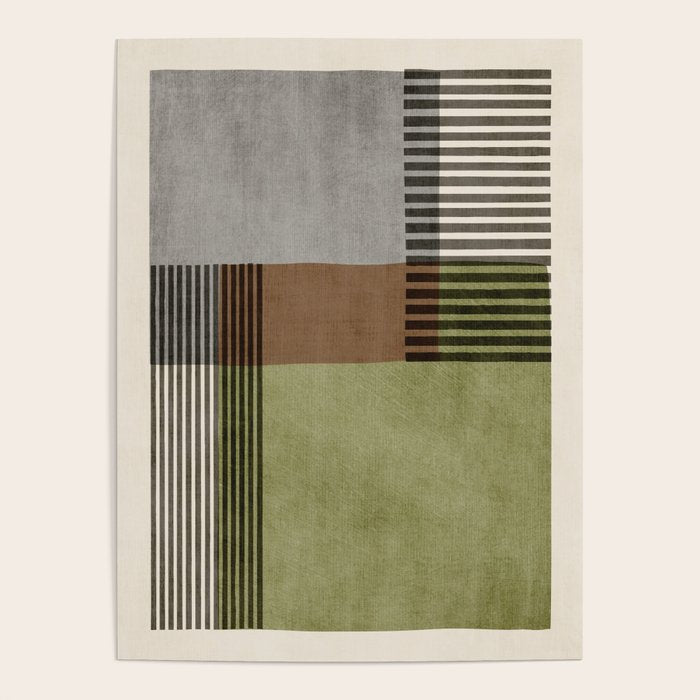 Olive Green Brown Gray Black Bold Lines Artwork Poster Gallery Image 4